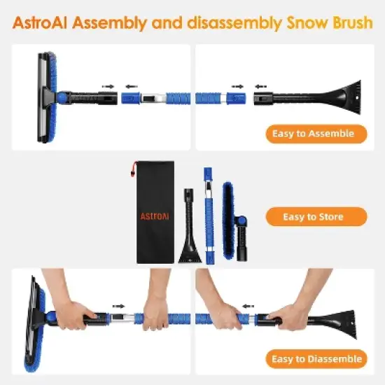 AstroAI 47.2" Ice Scrapers for Car Windshield, 3 in 1 Sturdy Snow Brush with Squeegee, 180&deg; Pivoting Snow Scraper for Car, Truck, SUV image {5}