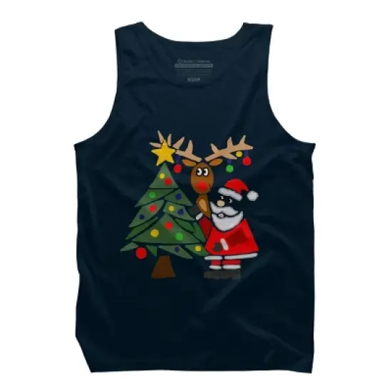 Men's Design By Humans Funny Cute Santa Claus and Christmas Reindeer by Tree By SmileToday Tank Top image {5}