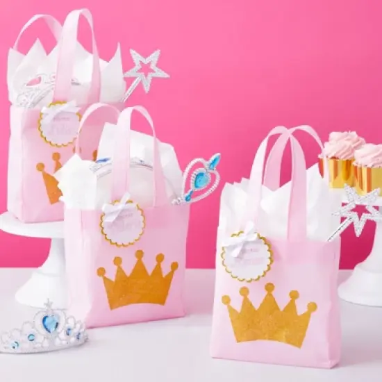 Blue Panda 24 Pack Princess-Themed Party Favor Bags for Birthday Celebrations, Pink Gift Totes for Baby Shower, Wedding, Bachelorette, 6.5 x 7 x 2 In image {1}