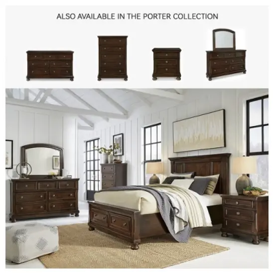 Signature Design by Ashley Porter Classic 2 Drawer Nightstand with Dovetail and Ball-bearing Construction, Dark Brown image {4}