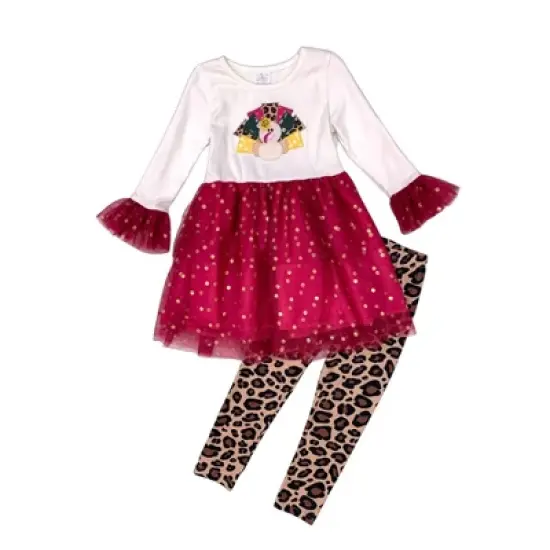 Girls Sparkle Turkey Tulle Tunic & Leopard Legging Set - Mia Belle Girls image {2}