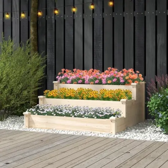 Costway 3-Tier Wooden Raised Garden Bed with Open-Ended Base Growing Planter for Backyard image {4}