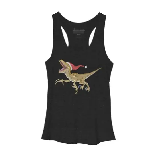 Women's Design By Humans Christmas Velociraptor By Ayota Racerback Tank Top image {3}