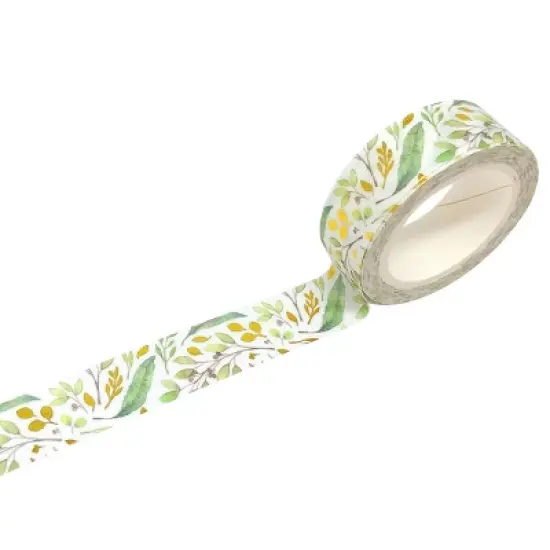 Wrapables Gold and Silver Foil Washi Masking Tape, Sprig Leaves, 15mm x 5M image {1}