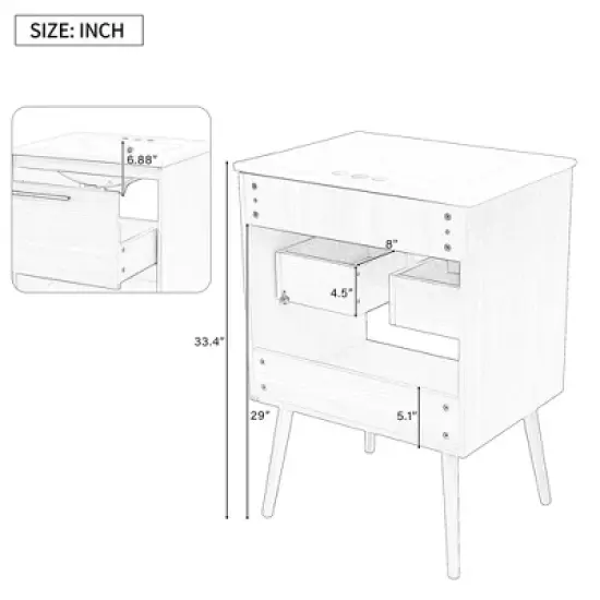 24" Bathroom Vanity with Sink Combo, Multi-functional Bathroom Cabinet with Drawer, MDF Board image {7}