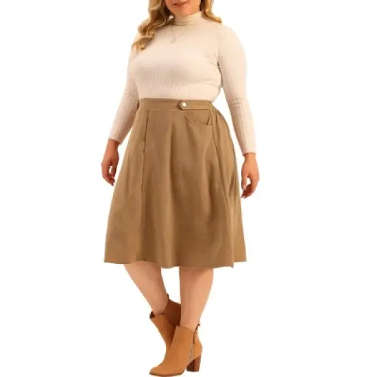 Agnes Orinda Women's Plus Size Casual Knee A- Line Faux Suede Skirts image {1}