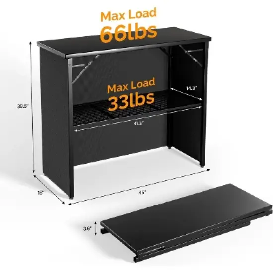 VINGLI 45" Commercial Portable Bar Table for Events, Mobile Bar, Mobile Bartending Station, Outdoor Bar Indoor Pop Up Bar Table with Skirt image {2}