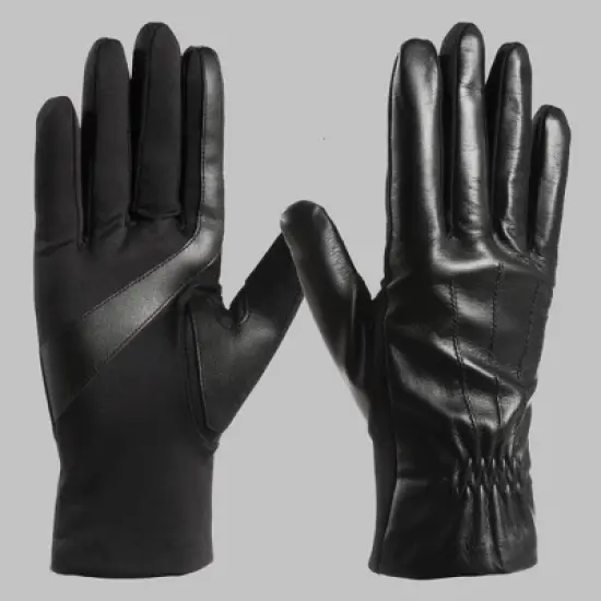 Isotoner Adult Gathered Wrist Leather Gloves image {2}