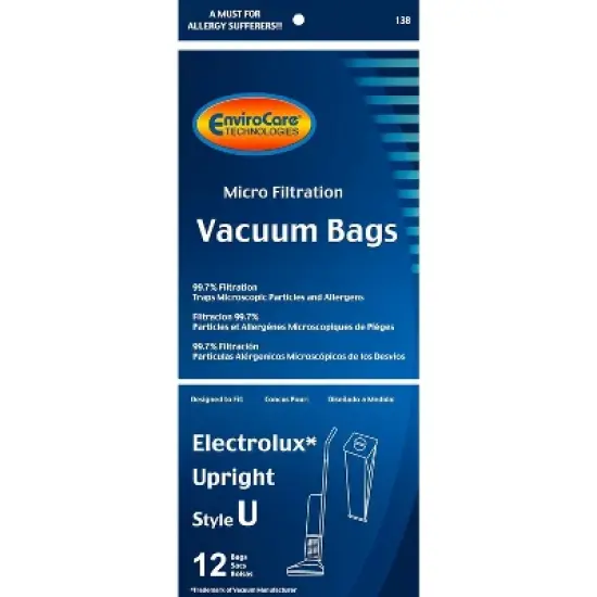 12 Generic Electrolux Upright Style U Allergy Vac bags Epic, Prolux, Discovery, Genesis, Lux Vacuum Cleaners image {1}