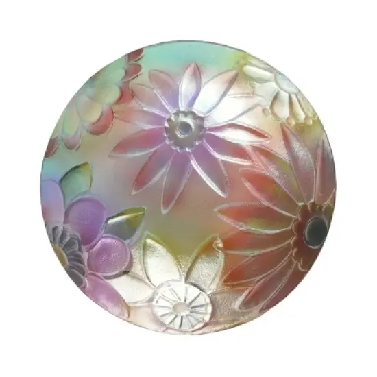 Alpine 18" Glass Birdbath with Colorful Flowers: Freestanding Garden Decor, Weather-Resistant image {7}