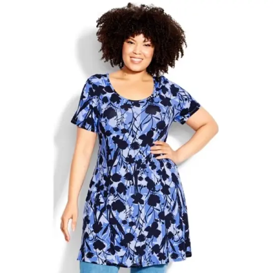 Women's Plus Size Love Swing Print Tunic  - Stem Vase Blue | EVANS image {9}