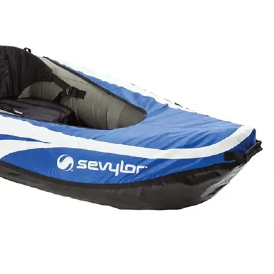 Sevylor Big Basin 3 Person Inflatable Kayak w/Adjustable Seats & Stearns Men's V2 Series Neoprene V-Flex Life Jacket Vest, Blue, 2XL image {4}