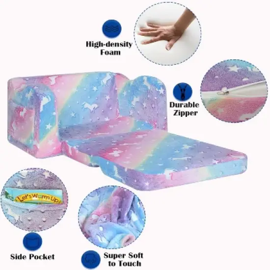 Compression Modular Kids Sofa, Perfect Sleeper Extra Convertible Sofa to Lounger, Comfy 2-in-1 Flip Open Couch Sleeper for Kids Pink Small Sofa image {2}