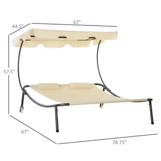 Resenkos Patio Double Chaise Lounge Chair, Outdoor Wheeled Hammock Daybed With Adjustable Canopy and Pillow, image {10}