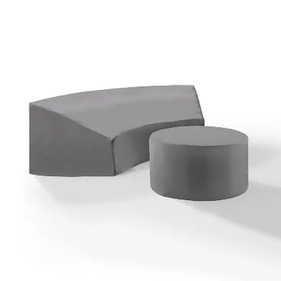 Crosley Catalina 2pc Furniture Cover Set, Round Sectional Sofa and Coffee Table, Gray: Vinyl Protective, Waterproof, Scratch-Resistant image {3}