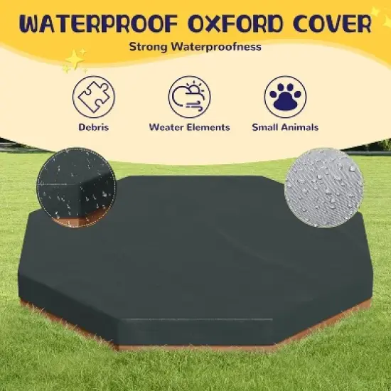 Large Octagonal Wooden Sandbox &ndash; Kids Outdoor Sandpit with Cover, 4 Benches & Drainage Liner for Backyard, Ages 4+ image {4}