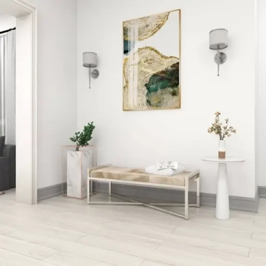 Contemporary Stainless Steel Rectangular Cowhide Bench - Olivia & May image {13}