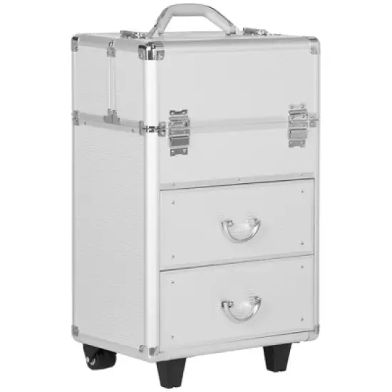 HOMCOM Rolling Makeup Train Case, Large Storage Cosmetic Trolley, Lockable Traveling Cart Trunk with Folding Trays, Swivel Wheels and Keys image {8}