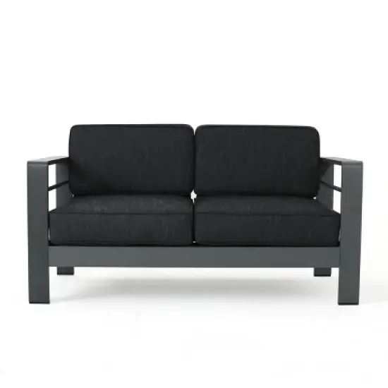 GDFStudio Crested Bay Outdoor Aluminum 4 Seater Chat Set with Light Gray Fire Pit image {5}