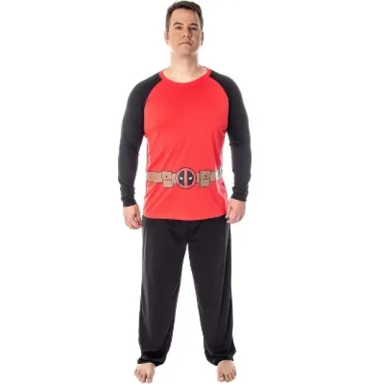 Marvel Men's Deadpool Superhero Costume Raglan Top And Pants Pajama Set Deadpool image {4}