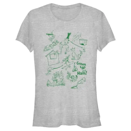 Junior's Dr. Seuss Green Eggs and Ham Sketches T-Shirt image {3}