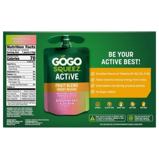 GoGo SqueeZ Active Fruit Blend Energy Release, Strawberry & Guava Punches - 39oz/10ct image {1}
