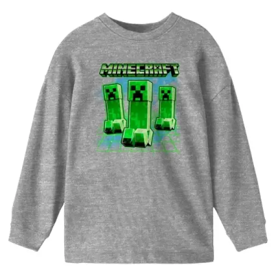 Minecraft Creeper Trip Boy's Athletic Heather Long Sleeve Shirt image {3}