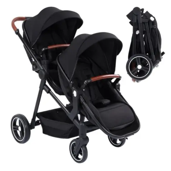 Tandem Stroller w/ Convertible Bassinet - Reversible Infant-to-Toddler Seat w/ XL Storage & Adjustable Canopy, One-Pull Fold image {8}