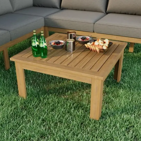 Merax 4-Piece Acacia Wood Outdoor Sofa Set with a Coffee Table and Adjustable Foot Pads image {4}