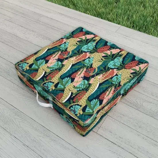 Heather Dutton Spotted Jungle Cheetahs Midnight Outdoor Floor Cushion - Deny Designs image {1}