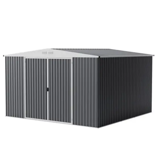 Outdoor Storage Shed 10X10FT, Large Utility Tool Shed Metal Storage Garden Shed with Lockable Doors for Patio Lawn Backyard Bike, Waterproof, Black image {6}