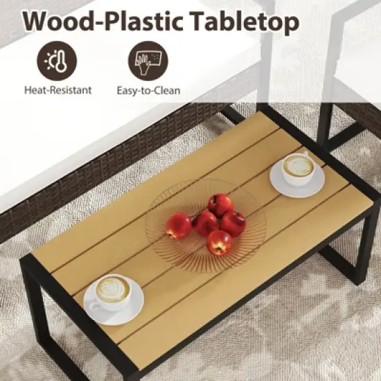 Tangkula Set of 8 PE Rattan Patio Conversation Set Outdoor Porch Chairs Loveseat with Coffee Table and Soft Cushions Metal Frame image {4}