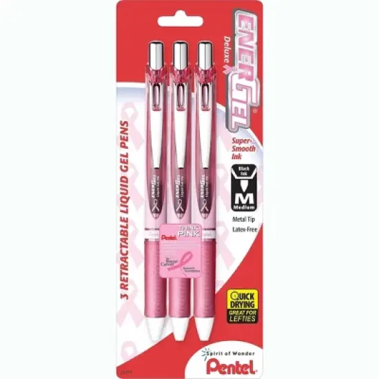 Pentel EnerGel RTX Retractable Liquid Gel Pen .7mm Pink Barrel Black Ink. 3/Pack BL77PBP3ABC image {2}
