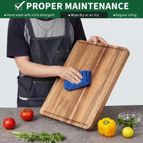 20x15 Inch Acacia and Bamboo Wood Cutting Board, Cheese and Charcuterie Board for Kitchen Use, Built-In Side Handles, Juice Grooves: image {6}