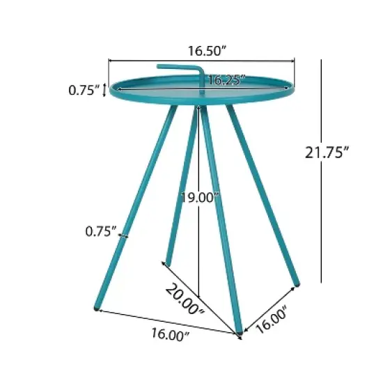 GDFStudio Margaretta Outdoor Steel Side Table with Handle, Teal image {2}