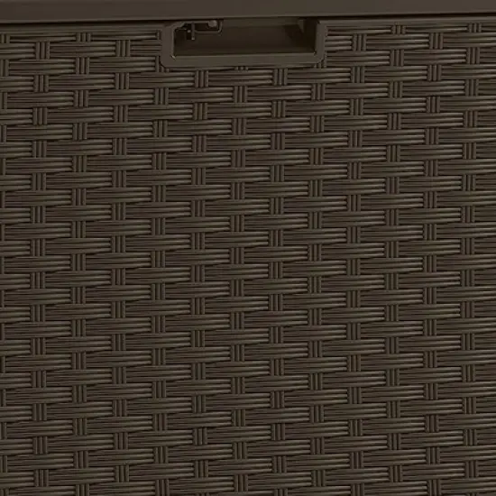 Suncast BMDB12000ST 134-Gallon Extra Large All-Weather UV-Resistant Wicker Pattern Deck Box with Lockable Lid for Garden, Garage, or Patio, Java image {3}