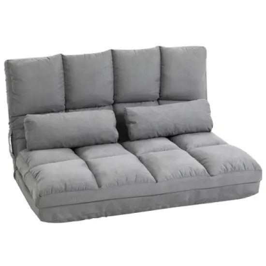 HOMCOM Convertible Floor Sofa Chair, Folding Upholstered Couch Bed, Adjustable Guest Chaise Lounge with Metal Frame and 2 Pillows image {7}