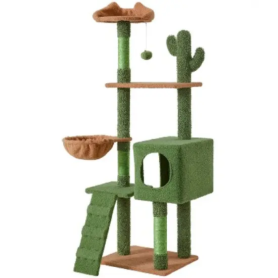Yaheetech 52.5inch Cactus Cat Treewith Natural Sisal, Green/Brown image {7}