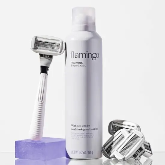 Flamingo 5-Blade Women's Razor - 1 Razor Handle + 2 Razor Blade Refills - Polished Chrome image {6}