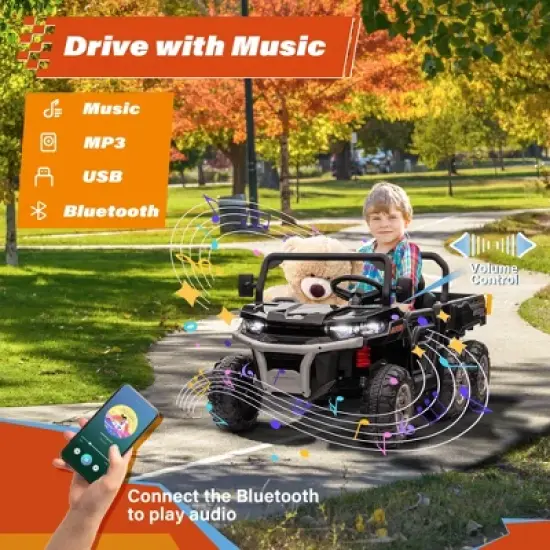 24V 2 Seater Ride on Car Dump Truck, 4WD Powerful Kids UTV w/2.4G Remote, 3 Adjustable Speed, Bluetooth Music, Spring Suspension image {5}