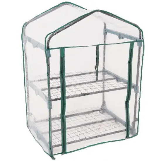 Sunnydaze Outdoor Portable Growing Rack 2-Tier Greenhouse with PVC Roll-Up Door - 2 Shelves - Clear image {6}