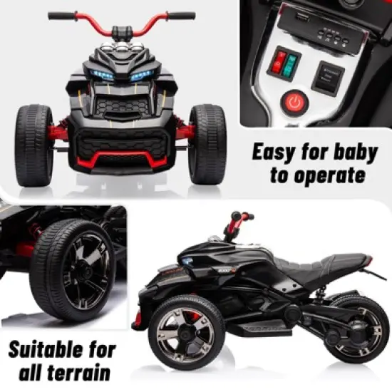 Acekool 12V Kids Ride-On ATV 3 Wheeler Electric Vehicle with LED Lights, Music, Treaded Tires, Battery Powered Toy Car for Kids image {1}