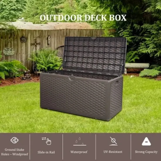 Extra Thin 80 Gallon Resin Deck Box, Heavy Duty Storage Box for Pool Accessories, Patio Furniture, Cushions and Garden Tools image {3}