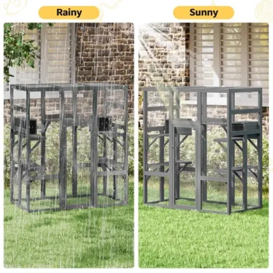 Sandinrayli 70Inches Large Stable Spacious Wooden Catio Outdoor Cat Enclosure with Perches and Condos image {2}