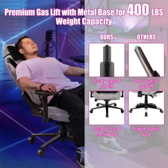 Costway Gaming Chair 360&deg; Swivel Computer Reclining Height Adjustable 4D Armrest Grey image {7}