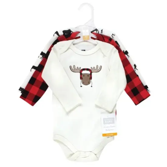 Hudson Baby Infant Boy Cotton Long-Sleeve Bodysuits, Winter Moose 3-Pack image {1}