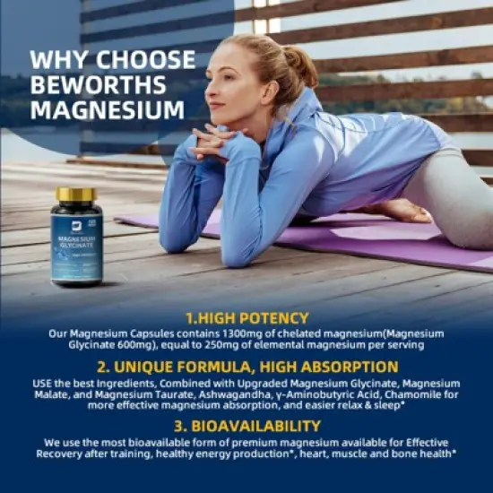 B Beworth High Absorption Magnesium Glycinate Supplements, Supports Muscle Relaxation, Bone Heart and Nerve Health, 120ct image {5}