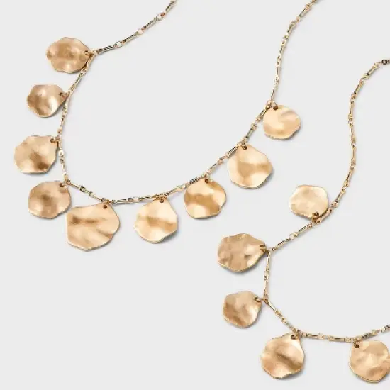 Wavy Disk Charm Necklace Set 2pc - Universal Thread&trade; Gold image {2}