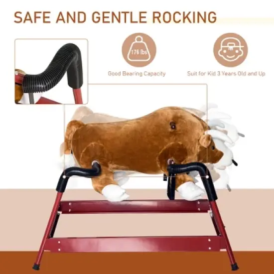 Qaba Plush Spring Rodeo Bull Style Kids Ride-On Toy Rocking Horse With Realistic Sounds image {2}