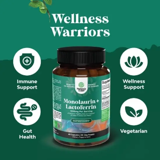 High Strength Lactoferrin & Monolaurin Supplement, Microbiome Digestive Health Immune Support Supplement, 1000mg Capsules, Nature's Craft, 60ct image {3}